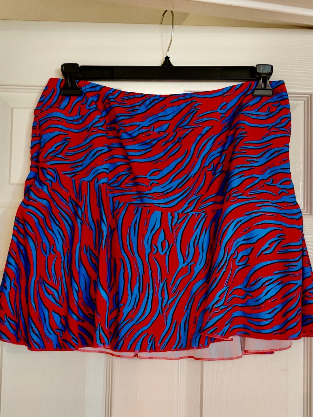 Red and Blue Zebra Print tennis/pickleball skort- Annika, size xl, zip pockets
